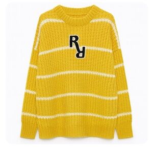 Peacebird Mustard Yellow And White Striped
Oversized Sweater Size Medium EUC!
